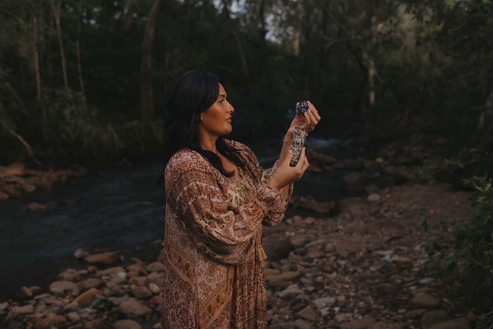 Energy Tune-Up session card featuring Charlene using a frame drum in nature, supporting chakra realignment and gentle energetic recalibration.